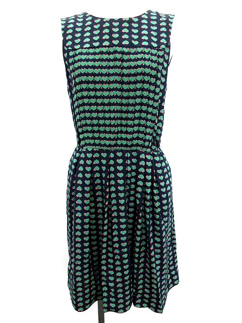 マークバイマークジェイコブス Marc By Marc Jacobs ワンピース ノースリーブ 膝丈 ハート柄 シルク 紺 緑 Xs Q25 レディース 081 ベクトルパーク