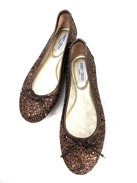 JIMMY CHOO ブラックグリッターフラットシューズ 38 JIMMY CHOO