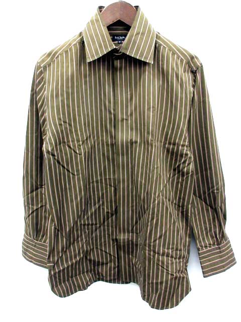 ポールスミス PAUL SMITH シャツ 長袖 ストライプ M カーキ /YH メンズ