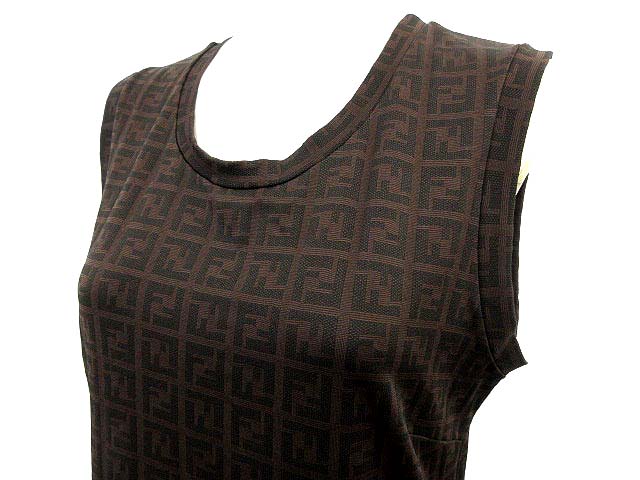 フェンディ FENDI ワンピース ノースリーブ ズッカ柄 44 茶 /☆G
