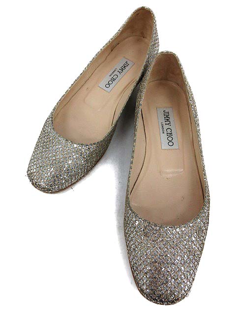 ジミーチュウ JIMMY CHOO フラットシューズ パンプス グリッター 34.5 