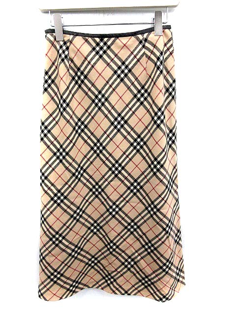 バーバリー BURBERRY スカート ロング チェック 38 ベージュ 黒 /YM 