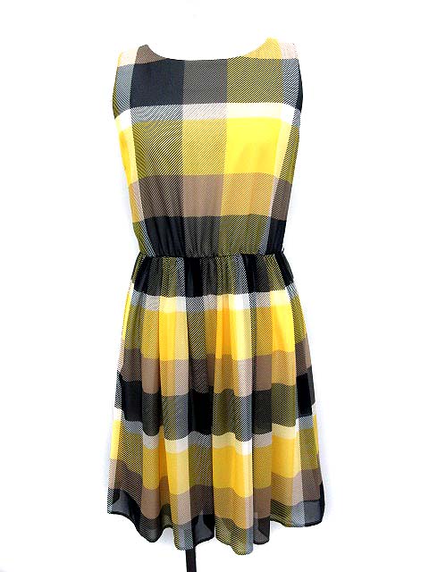 ブルーレーベルクレストブリッジ Blue Label Crestbridge ワンピース ノースリーブ 膝丈 チェック 黄 紺 白 36 Q13 レディース 081 ベクトルパーク