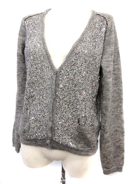 Drawerドゥロワー スパンコールシルクカーディガン1 シルク100％ブラック 