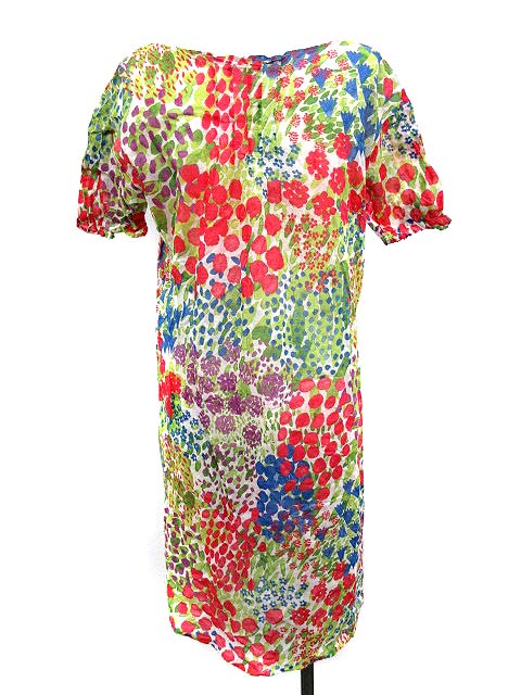 マリメッコ Marimekko ワンピース 半袖 膝丈 花柄 白 緑 赤 Xs Q レディース 081 ベクトルパーク