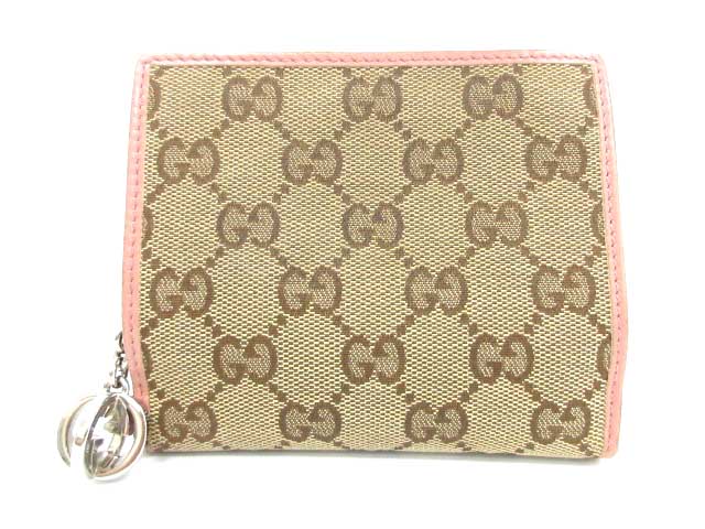 グッチ GUCCI 財布 二つ折り GGキャンバス 茶 ピンク /YH レディース 