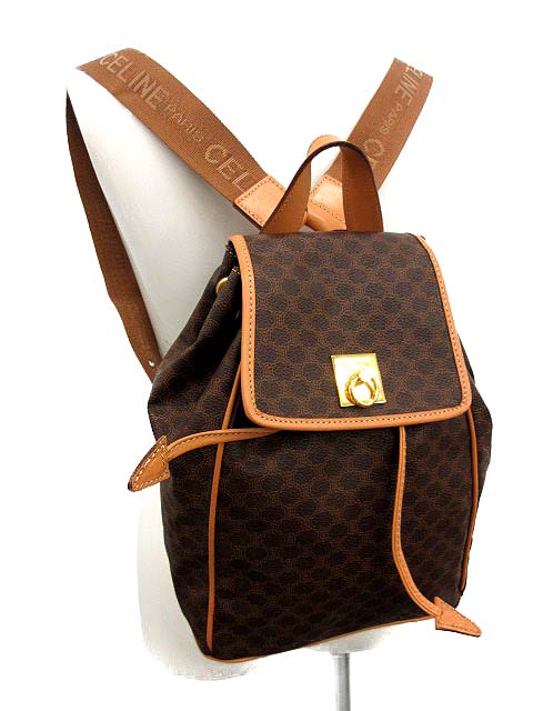 セリーヌ CELINE リュック デイパック マカダム柄 PVC 茶 M161 ○D