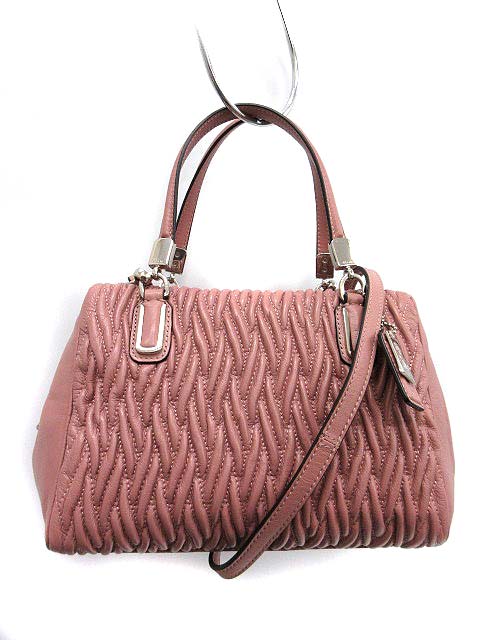 コーチ COACH ハンドバッグ ショルダー 2WAY ギャザー レザー ピンク 
