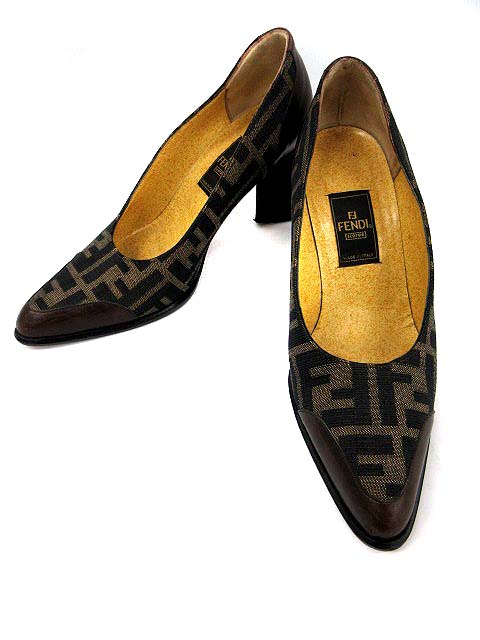 フェンディ FENDI パンプス ハイヒール ズッカ柄 36.5 茶 ベージュ /KH 