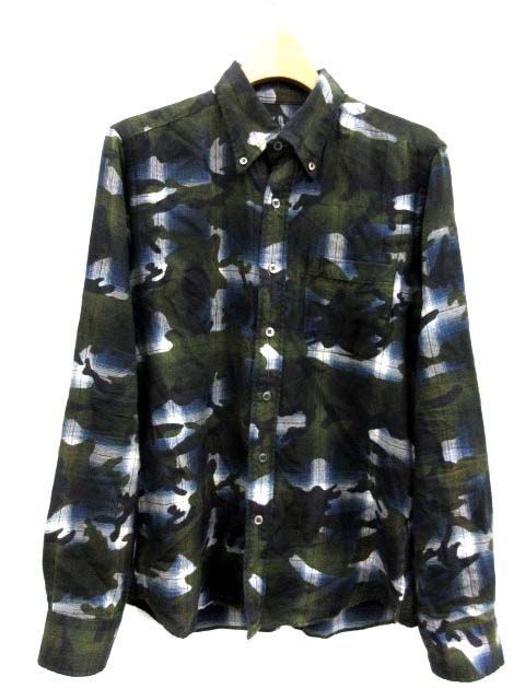ソフネット SOPHNET. シャツ CAMOUFLAGE OVER PRINT FLANNEL CHECK B.D 