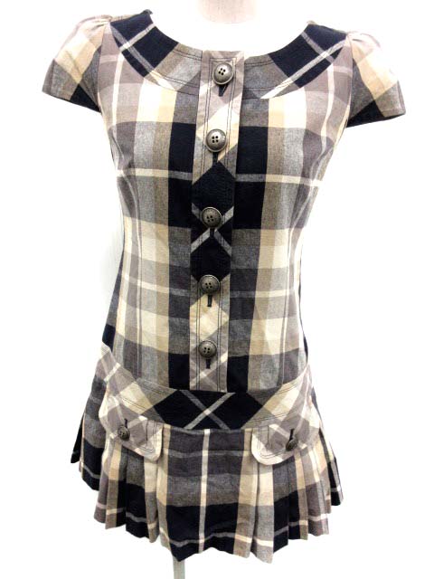 バーバリーブルーレーベル Burberry Blue Label ワンピース ミニ 半袖 チェック プリーツ 36 グレー 紺 Ek レディース 081 ベクトルパーク