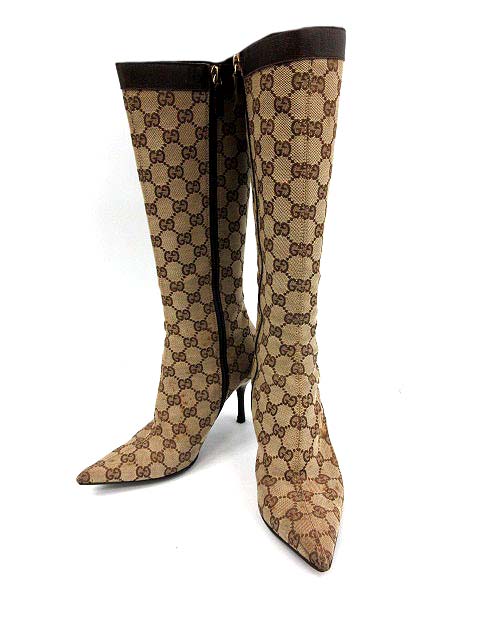 グッチ GUCCI ロングブーツ GGキャンバス ポインテッドトゥ 36C 