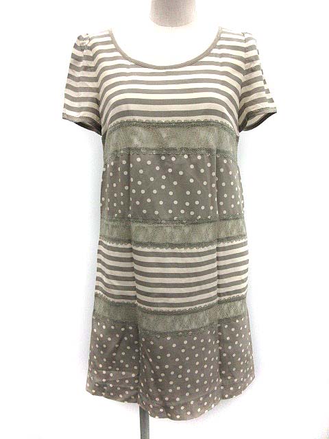 ダイアグラム グレースコンチネンタル Diagram Grace Continental ワンピース 半袖 ドット ボーダー レース シルク 36 グレー アイボリー Kh レディース 081 ベクトルパーク