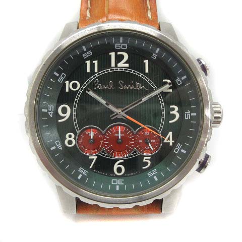 ポールスミス PAUL SMITH 腕時計 クォーツ クロノグラフ 緑 茶 J550 