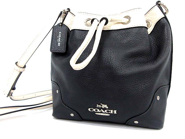 コーチ COACH ショルダーバッグ 巾着 レザー ネイビー 白 F37682