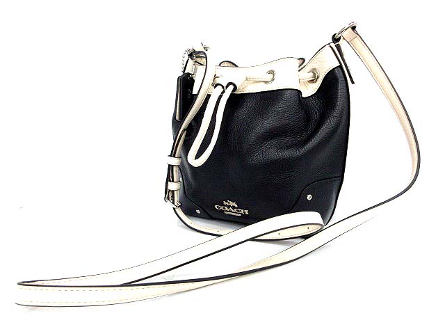 コーチ COACH ショルダーバッグ 巾着 レザー ネイビー 白 F37682 コーチ COACH ショルダーバッグ 巾着 レザー ネイビー 白 F37682