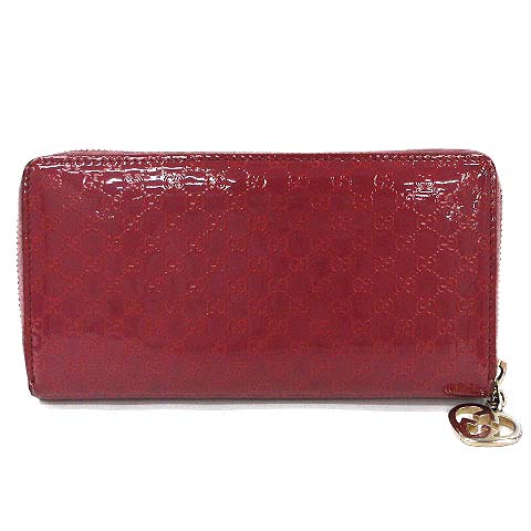 グッチ GUCCI 長財布 ラウンドファスナー マイクロ シマ GG エナメル 