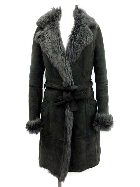 ロエベ LOEWE ムートンコート ロング 38 黒 ブラック /KH ○D  