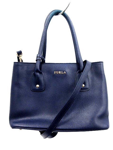 フルラ FURLA ハンドバッグ ショルダー 2WAY レザー 紺 ネイビー /KH 