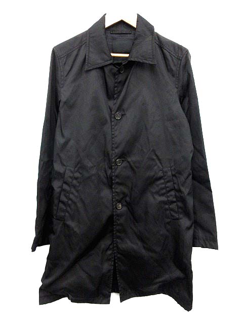 プラダ PRADA ステンカラーコート ロング ナイロン 46 黒 ブラック /KH 