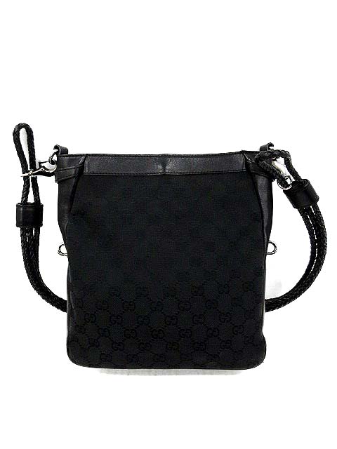 グッチ GUCCI ショルダーバッグ GG柄 キャンバス ジャガード レザー 黒 