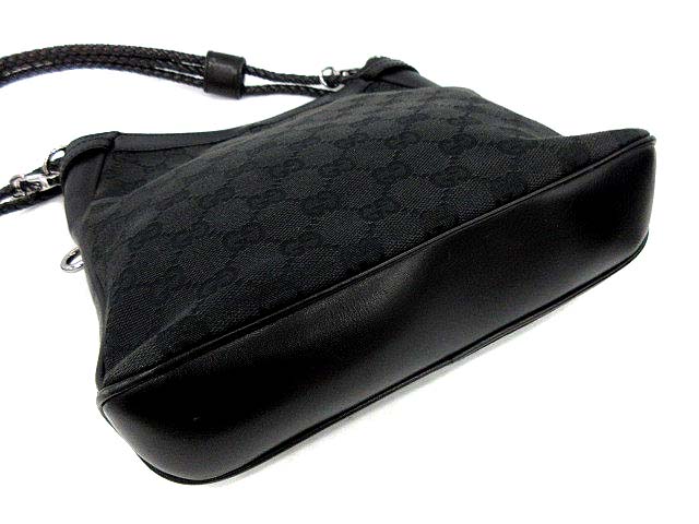 グッチ GUCCI ショルダーバッグ GG柄 キャンバス ジャガード レザー 黒 