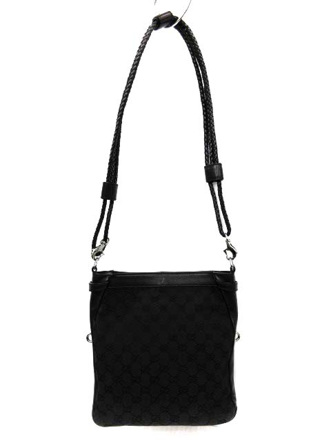 グッチ GUCCI ショルダーバッグ GG柄 キャンバス ジャガード レザー 黒 