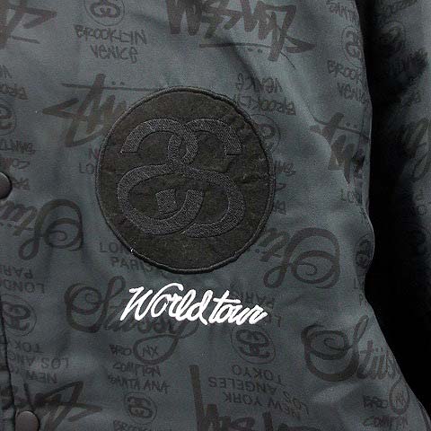 ステューシー STUSSY GEAR ジャケット ブルゾン 中綿 総柄 ロゴ XL 黒
