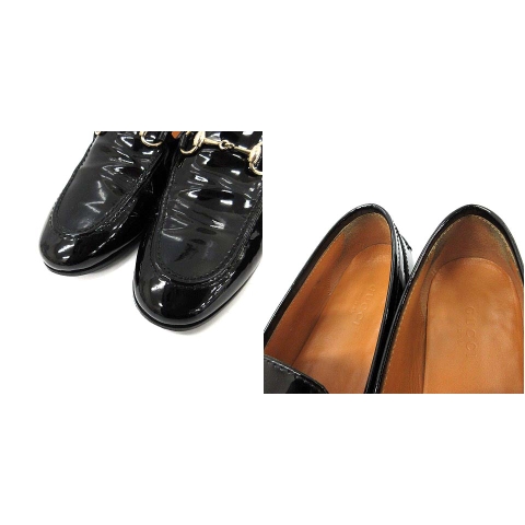 グッチ GUCCI ホースビットローファー エナメル 36 黒 ブラック /KH