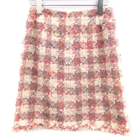 シャネル CHANEL スカート タイト ツイード チェック ミニ 36 ピンク  