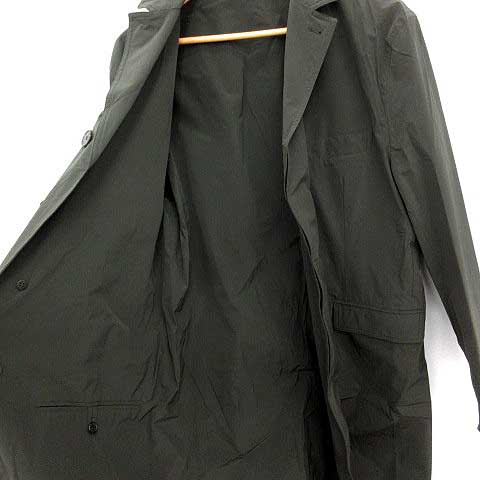 【新品未使用HERMES】タグ付き。オリーブ ステンカラーコート Hロゴ付き エルメス HERMES ステンカラーコート ロング ナイロン 52 カーキ /YM