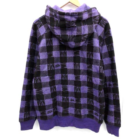 ステューシー STUSSY パーカー ジップアップ チェック L 紫 /EK メンズ  