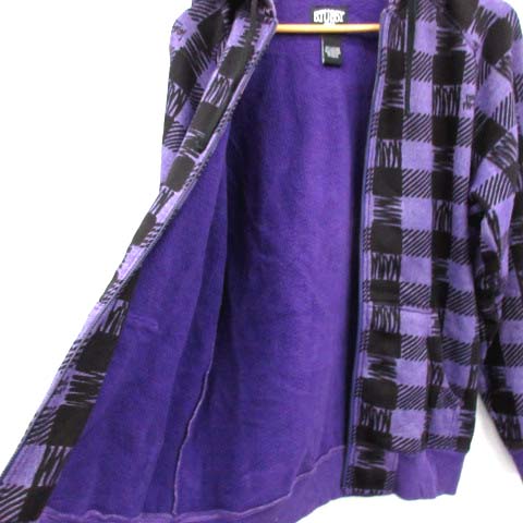 stussy チェック　ジップパーカー ステューシー STUSSY パーカー ジップアップ チェック L 紫 /EK