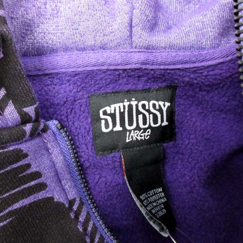 ステューシー STUSSY パーカー ジップアップ チェック L 紫 /EK
