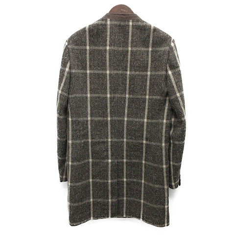 カラー Kolor ノーカラーコート ロング ダブル チェック 2 カーキ アイボリー Og30 メンズ 081 ベクトルパーク