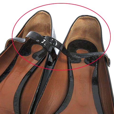 クロエ CHLOE フラットシューズ パンプス エナメル レザー 37.5 黒