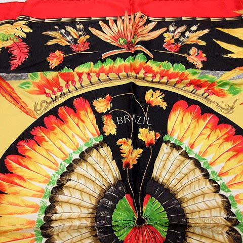 エルメス HERMES スカーフ カレ90 BRAZIL ブラジル シルク 赤 レッド 
