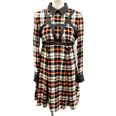 ジーヴィージーヴィー G V G V ワンピース ひざ丈 チェック ハーネス 長袖 34 黒 オレンジ Ek レディース 081 ベクトルパーク