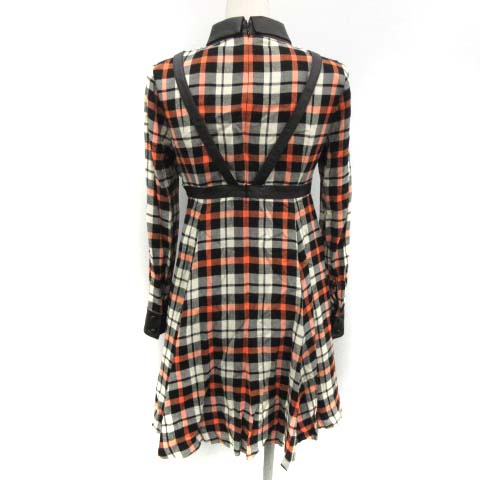 ジーヴィージーヴィー G V G V ワンピース ひざ丈 チェック ハーネス 長袖 34 黒 オレンジ Ek レディース 081 ベクトルパーク