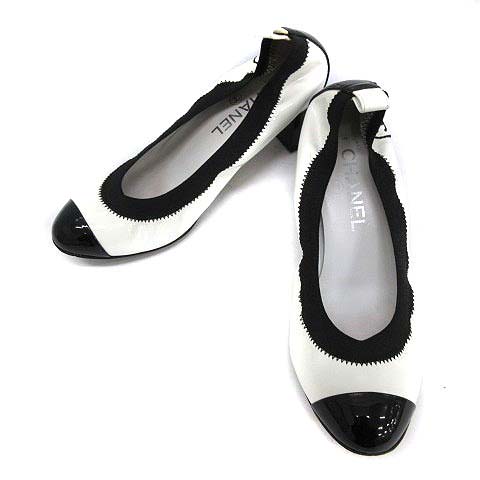 シャネル CHANEL パンプス エナメル チャンキーヒール ココマーク バイ 
