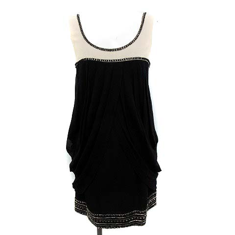 グレースクラス Grace Class ワンピース ノースリーブ 膝丈 ビーズ装飾 シルク 黒 べージュ 36 Q10 レディース 081 ベクトルパーク