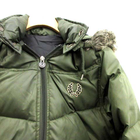 フレッドペリー FRED PERRY ダウンジャケット フード XS カーキ /TK 