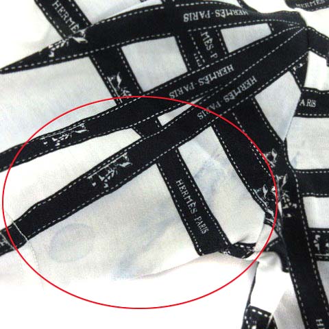 エルメス HERMES Tシャツ ボルデュック リボン柄 半袖 カットソー M 白 ネイビー /☆G レディース エルメス HERMES Tシャツ ボルデュック リボン柄 半袖 カットソー M 白 ネイビー /☆G レディース