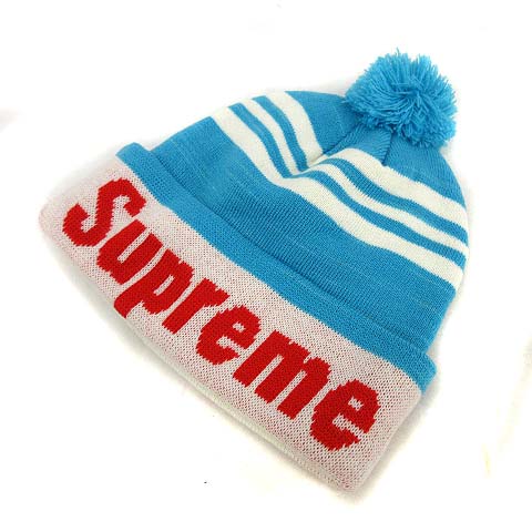 シュプリーム SUPREME ニット帽 ニットキャップ ロゴ ライン ぽんぽん 