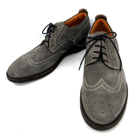 サントーニ SANTONI シューズ ウイングチップ スエード 8.5 グレー /EK 