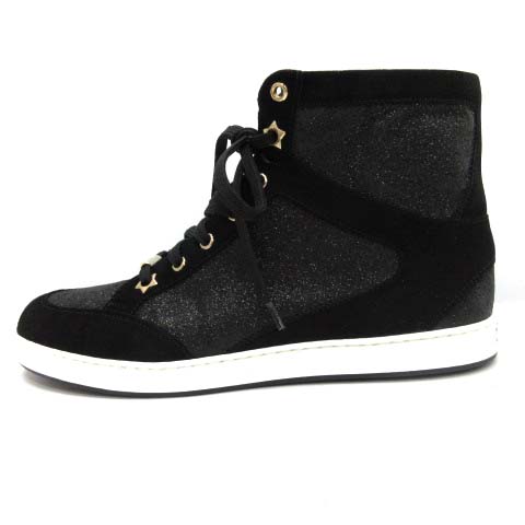 ジミーチュウ JIMMY CHOO スニーカー ハイカット ラメ 38 黒 ブラック  