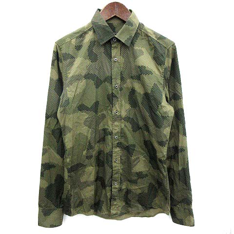 グッチ GUCCI シャツ 長袖 カモフラ柄 カーキ 15/38 /☆Q14 メンズ 081 