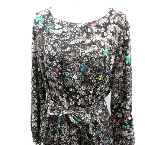 ポールスミス PAUL SMITH 18AW ワンピース ひざ丈 花柄 シフォン リボン 七分袖 40 グレー /EK ポールスミス PAUL SMITH PS 18AW ワンピース ひざ丈 七分袖 フレア