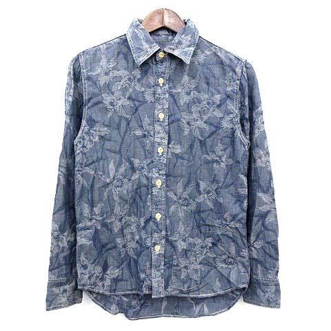 レミレリーフ Remi Relief シャツ 花柄 シャンブレー 長袖 S 青 ブルー