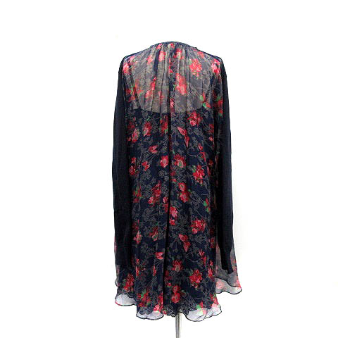 サカイ sacai ワンピース ニット ひざ丈 長袖 シフォン 花柄 1 紺 ピンク /NT30 サカイラック sacai luck ワンピース ニット コクーン ひざ丈 シャツ